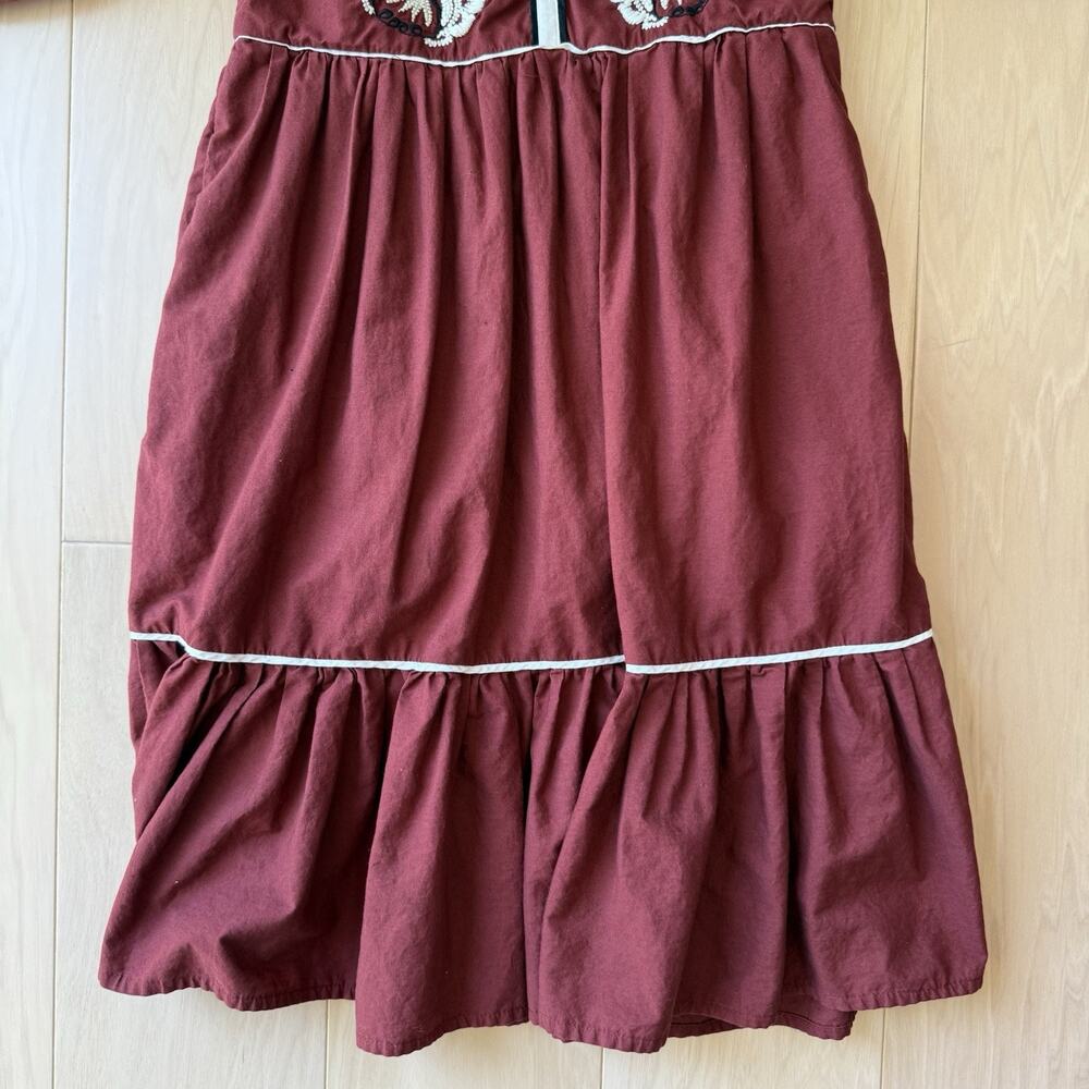 Anthropologie Gretel Embroidered Folk Peasant Maxi Dress XS Maroon Glam Boho - Picture 4 of 7